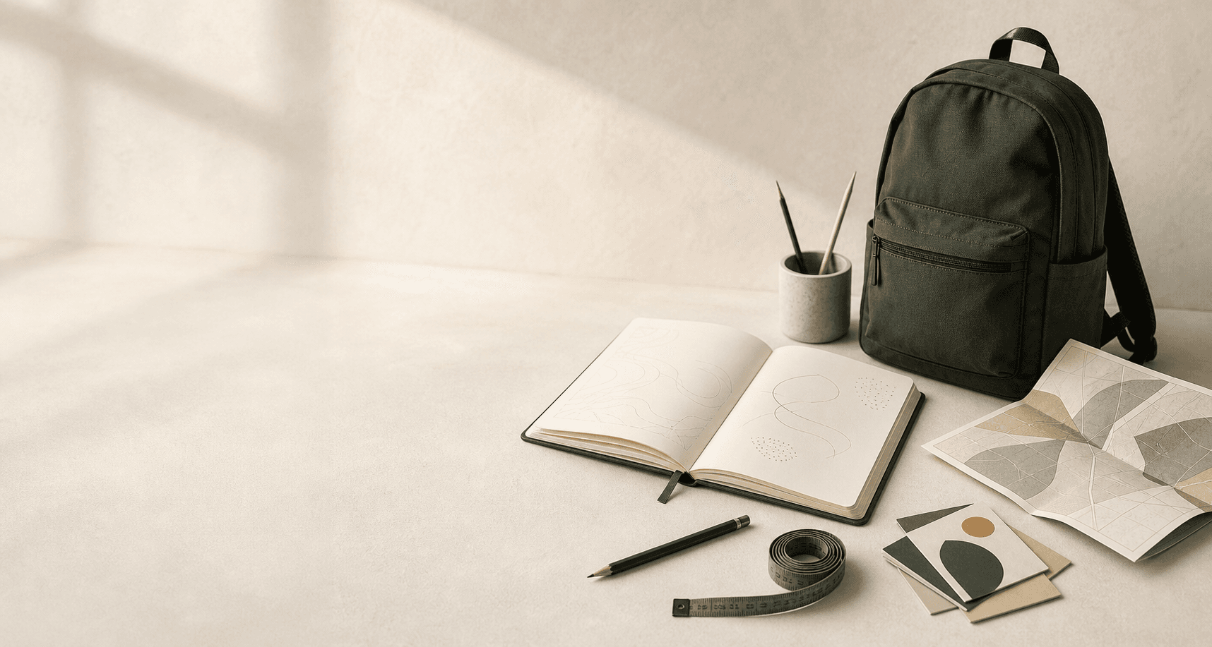 Carnet, outils de mesure et sac générique illustrant les guides Lureox
