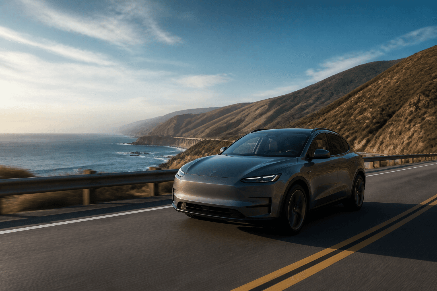 Voiture électrique sur une route côtière