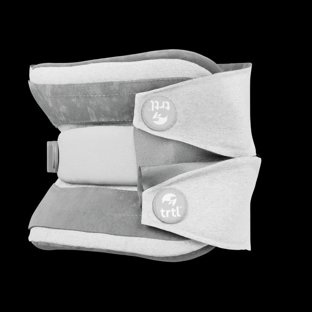 Coussin de voyage Trtl Pillow Plus gris, ouvert pour montrer son support interne réglable
