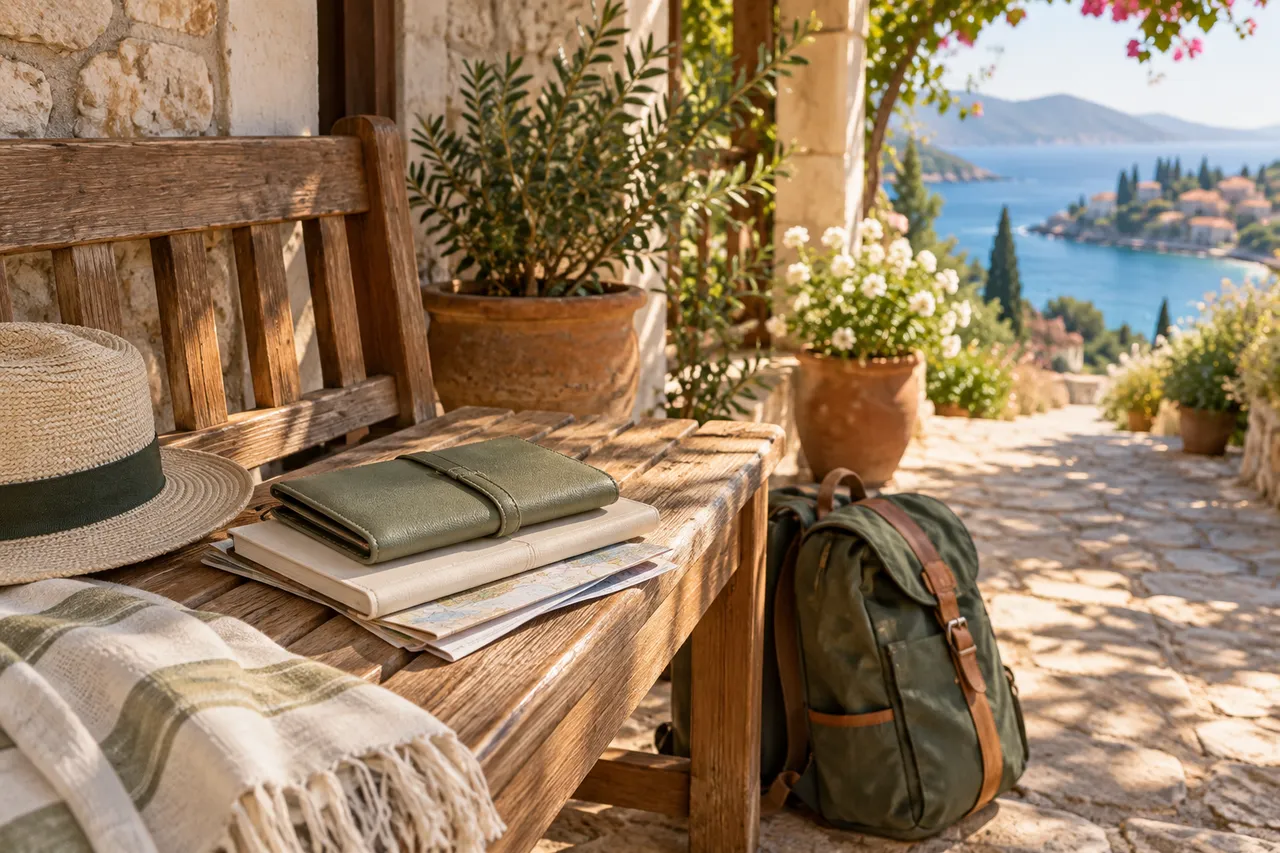 Pack of documents and notebook near a bag, before a walk