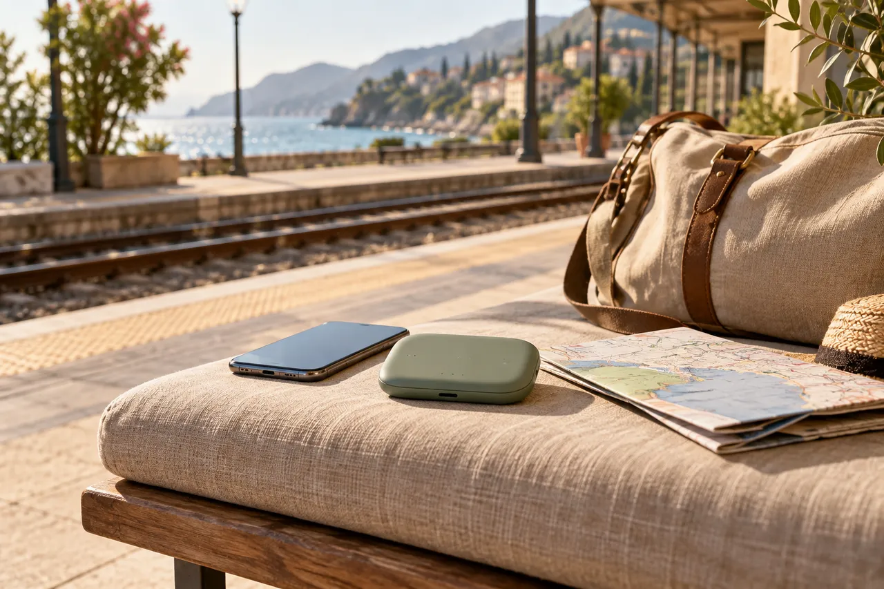 Small router, telephone and map placed on a station bench
